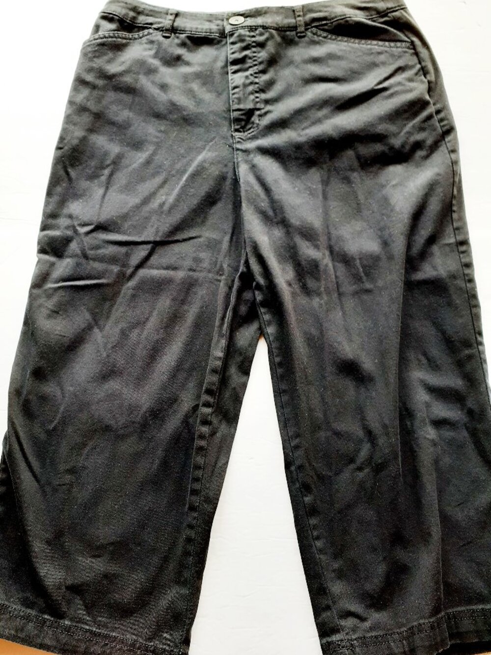 Croft & Barrow Womens Cropped Pants Black Stretch Capri High Rise Wide Leg 12
